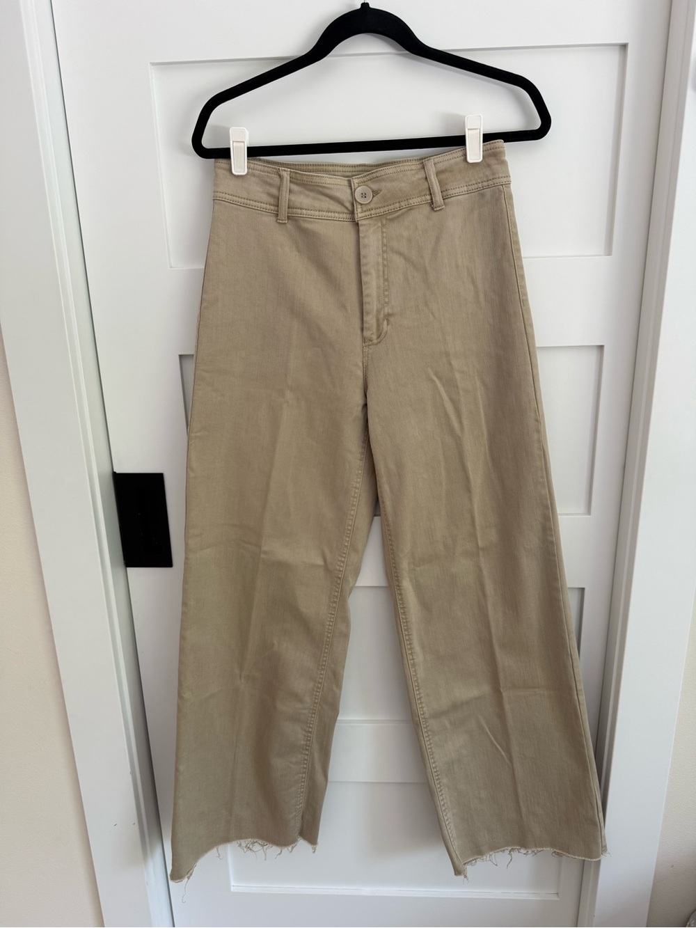 OAT New York Jeans Womens 0/25 Wide Leg Cropped Raw Hem High Rise Casual Tan